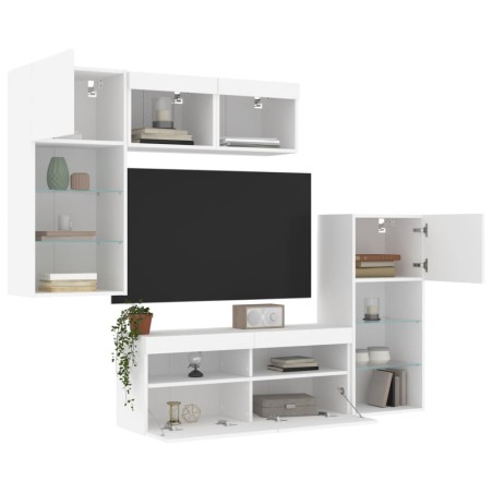 vidaXL Muebles de TV de pared con LED 5 pzas madera ingeniería blanco