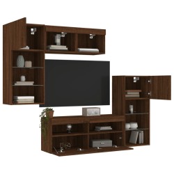 vidaXL Muebles TV pared con LED 5 pzas madera ingeniería marrón roble