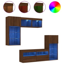vidaXL Muebles TV pared con LED 5 pzas madera ingeniería marrón roble