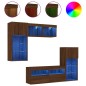 vidaXL Muebles TV pared con LED 5 pzas madera ingeniería marrón roble vidaXL Muebles TV pared con LED 5 pzas madera ingeniería marrón roble