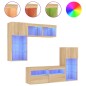 vidaXL Muebles TV pared con LED 5 pzas madera ingeniería roble Sonoma