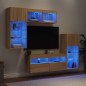 vidaXL Muebles TV pared con LED 5 pzas madera ingeniería roble Sonoma