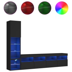 vidaXL Muebles de TV de pared con LED 4 pzas madera ingeniería negro