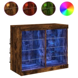 vidaXL Aparador con luces LED roble ahumado 81x37x67 cm