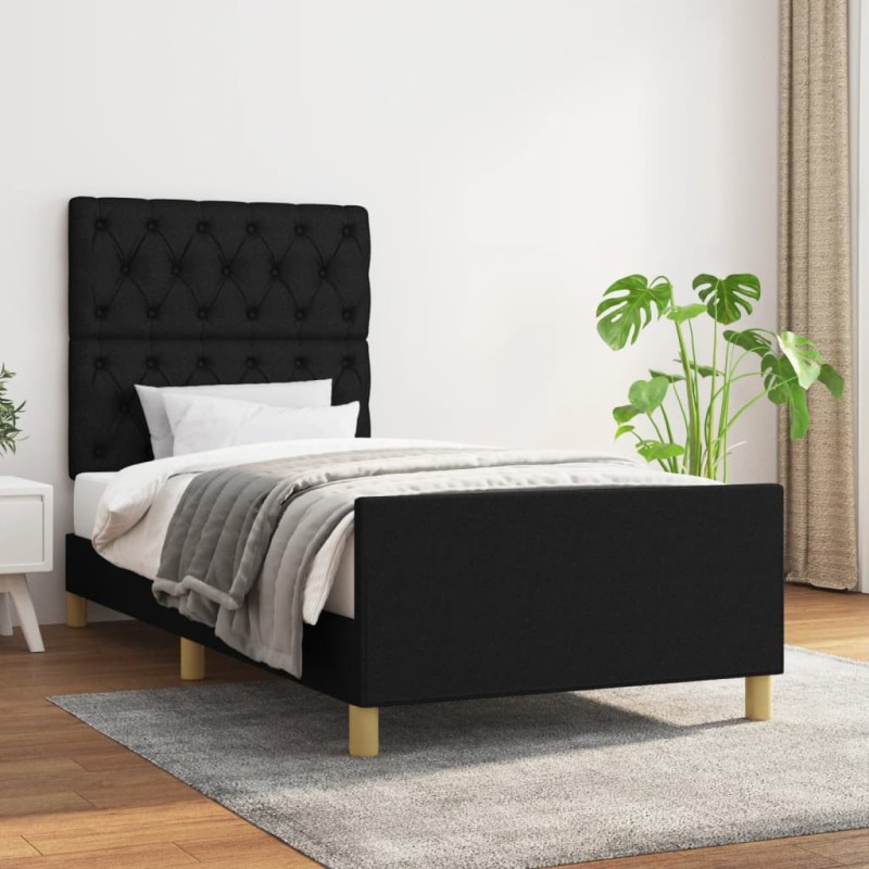 vidaXL Estructura de cama con cabecero de tela negro 80x200 cm