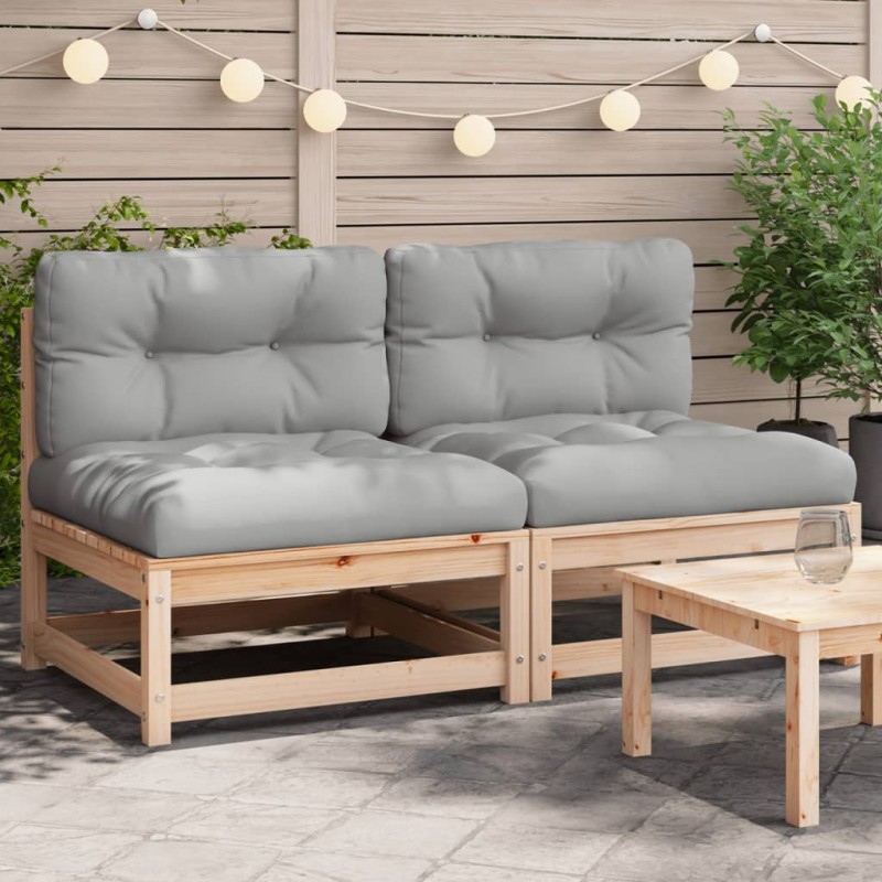 vidaXL Sofás jardín sin reposabrazos con cojines 2 uds madera de pino vidaXL Sofás jardín sin reposabrazos con cojines 2 uds madera de pino
