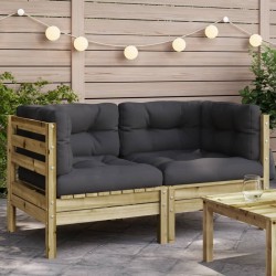 vidaXL Sofá esquinero jardín con cojines 2 uds madera pino impregnada
