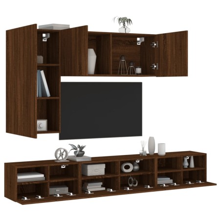 vidaXL Muebles de TV de pared 5 pzas madera de ingeniería marrón roble