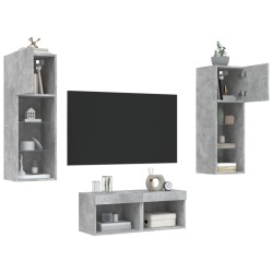 vidaXL Muebles de TV de pared con luces LED 4 piezas gris hormigón