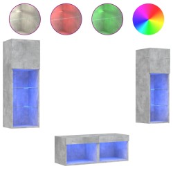 vidaXL Muebles de TV de pared con luces LED 4 piezas gris hormigón