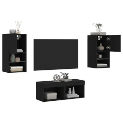 vidaXL Muebles de TV de pared con luces LED 4 piezas negro