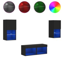 vidaXL Muebles de TV de pared con luces LED 4 piezas negro