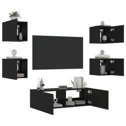 vidaXL Muebles de TV de pared con luces LED 5 piezas negro