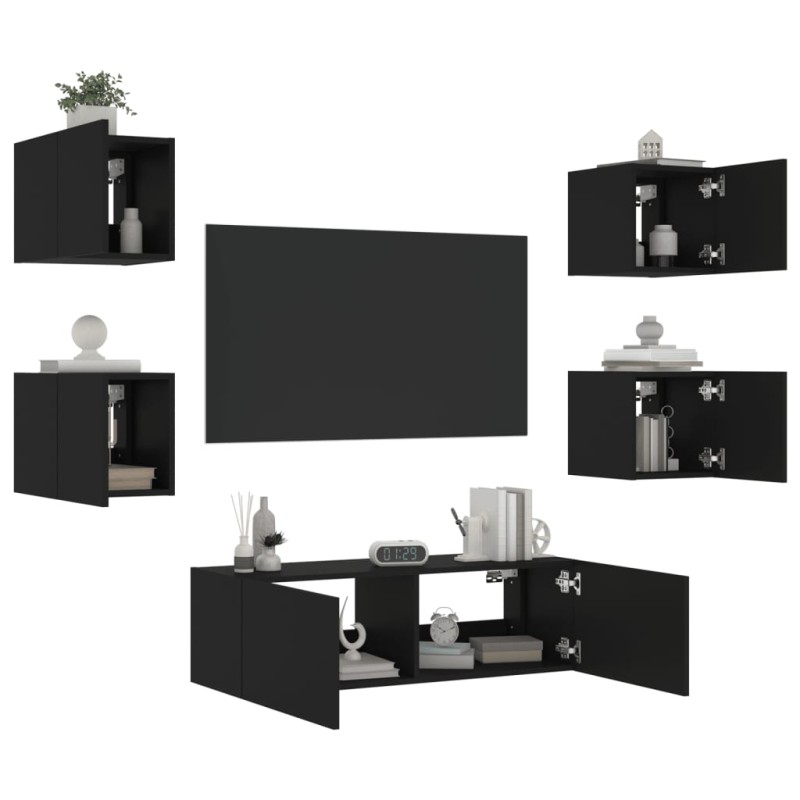 vidaXL Muebles de TV de pared con luces LED 5 piezas negro vidaXL Muebles de TV de pared con luces LED 5 piezas negro