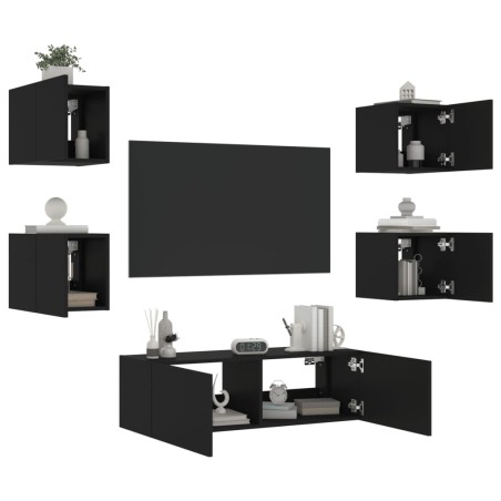 vidaXL Muebles de TV de pared con luces LED 5 piezas negro