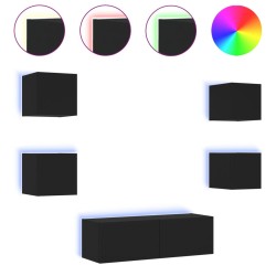 vidaXL Muebles de TV de pared con luces LED 5 piezas negro