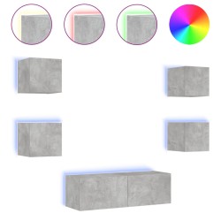 vidaXL Muebles de TV de pared con luces LED 5 piezas gris hormigón