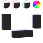 vidaXL Muebles de TV de pared con luces LED 3 piezas negro
