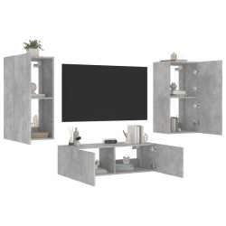 vidaXL Muebles de TV de pared con luces LED 3 piezas gris hormigón