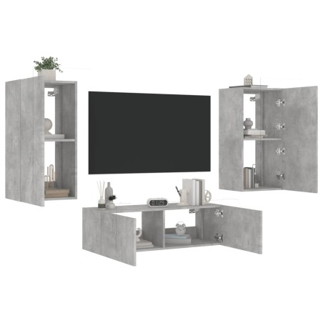 vidaXL Muebles de TV de pared con luces LED 3 piezas gris hormigón