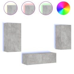 vidaXL Muebles de TV de pared con luces LED 3 piezas gris hormigón
