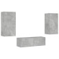 vidaXL Muebles de TV de pared con luces LED 3 piezas gris hormigón