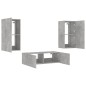 vidaXL Muebles de TV de pared con luces LED 3 piezas gris hormigón