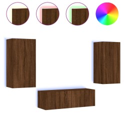 vidaXL Muebles de TV de pared con luces LED 3 piezas marrón roble