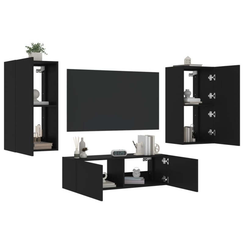 vidaXL Muebles de TV de pared con luces LED 3 piezas negro vidaXL Muebles de TV de pared con luces LED 3 piezas negro