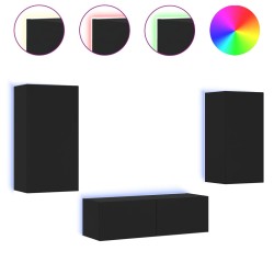 vidaXL Muebles de TV de pared con luces LED 3 piezas negro