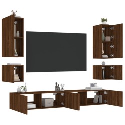 vidaXL Muebles de TV de pared con luces LED 6 piezas marrón roble