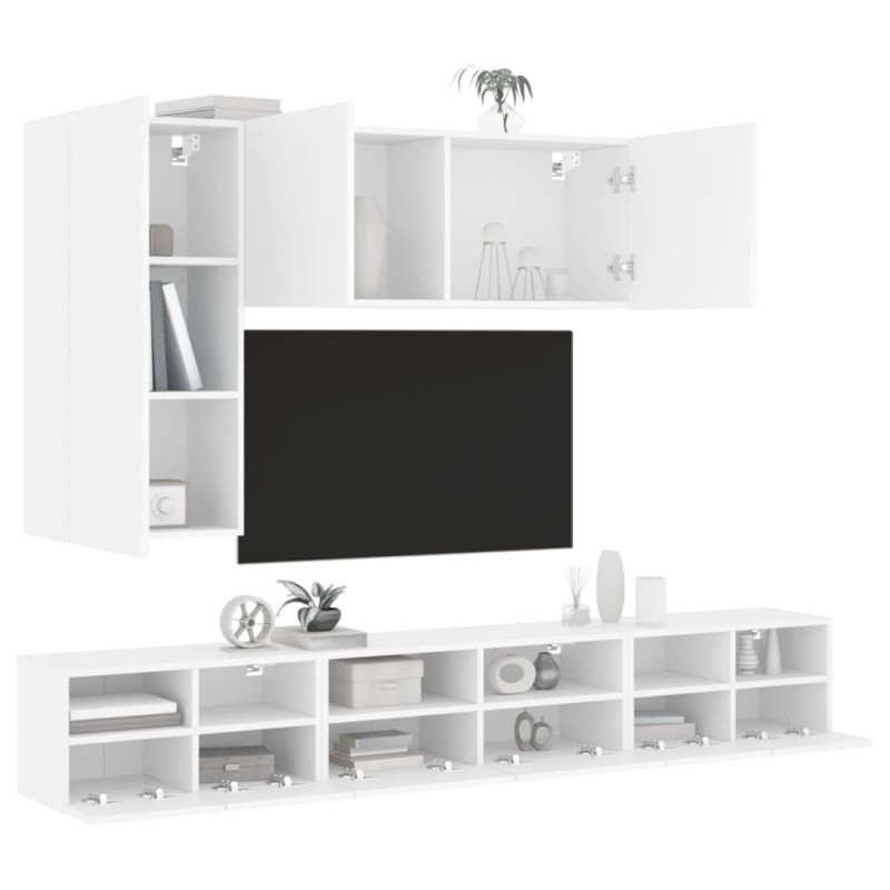 vidaXL Muebles de TV de pared 5 piezas madera de ingeniería blanco vidaXL Muebles de TV de pared 5 piezas madera de ingeniería blanco