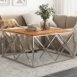 vidaXL Mesa de centro acero inoxidable plateado y madera maciza acacia vidaXL Mesa de centro acero inoxidable plateado y madera maciza acacia