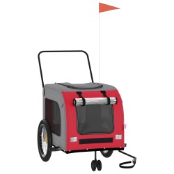 vidaXL Remolque de bicicleta mascotas hierro tela Oxford rojo gris
