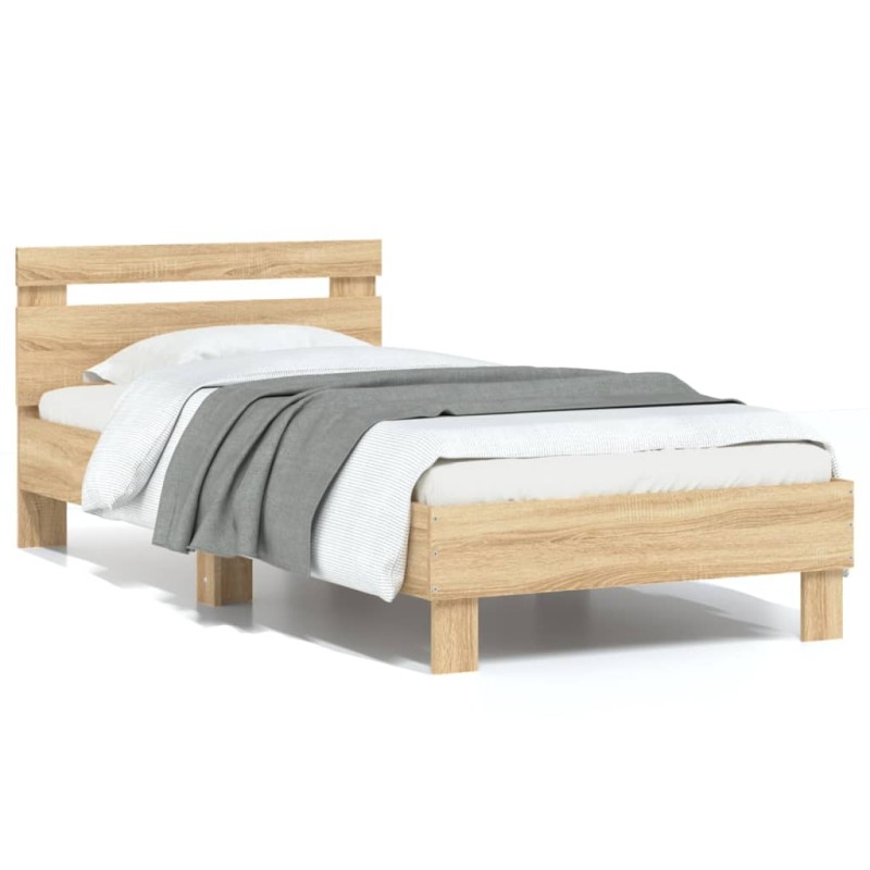 vidaXL Cama con cabecero madera de ingeniería roble Sonoma 90x190 cm vidaXL Cama con cabecero madera de ingeniería roble Sonoma 90x190 cm