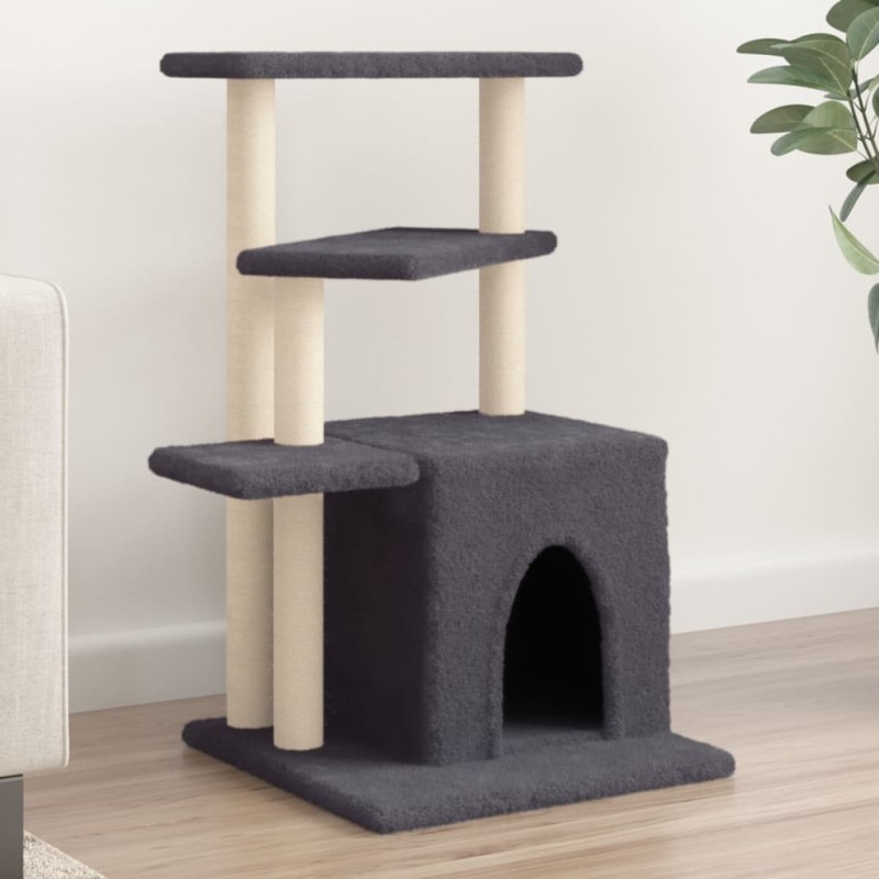 vidaXL Rascador para gatos con postes de sisal gris oscuro 83,5 cm