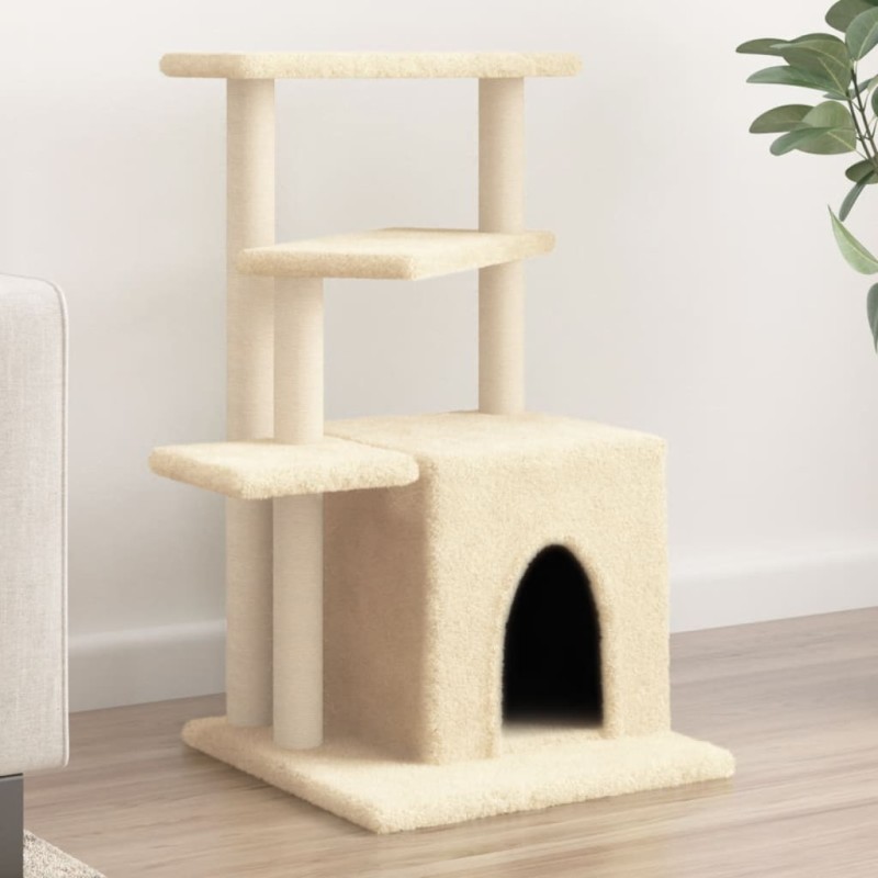 vidaXL Rascador para gatos con postes de sisal color crema 83,5 cm vidaXL Rascador para gatos con postes de sisal color crema 83,5 cm