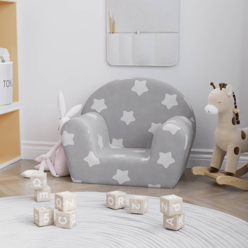 vidaXL Sofá para niños felpa suave gris claro con estrellas vidaXL Sofá para niños felpa suave gris claro con estrellas