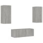 vidaXL Muebles TV pared con LED 4 pzas madera ingeniería gris Sonoma
