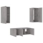 vidaXL Muebles TV pared con LED 4 pzas madera ingeniería gris Sonoma