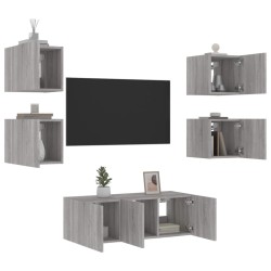 vidaXL Muebles TV pared con LED 6 pzas madera ingeniería gris Sonoma