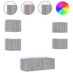 vidaXL Muebles TV pared con LED 6 pzas madera ingeniería gris Sonoma