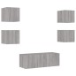 vidaXL Muebles TV pared con LED 6 pzas madera ingeniería gris Sonoma