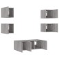 vidaXL Muebles TV pared con LED 6 pzas madera ingeniería gris Sonoma