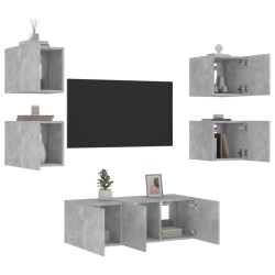 vidaXL Muebles TV pared con LED 6 pzas madera ingeniería gris hormigón