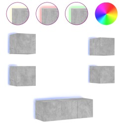 vidaXL Muebles TV pared con LED 6 pzas madera ingeniería gris hormigón