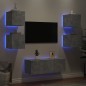 vidaXL Muebles TV pared con LED 6 pzas madera ingeniería gris hormigón