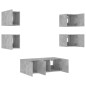 vidaXL Muebles TV pared con LED 6 pzas madera ingeniería gris hormigón