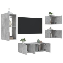 vidaXL Muebles TV pared con LED 5 pzas madera ingeniería gris hormigón