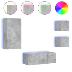 vidaXL Muebles TV pared con LED 5 pzas madera ingeniería gris hormigón